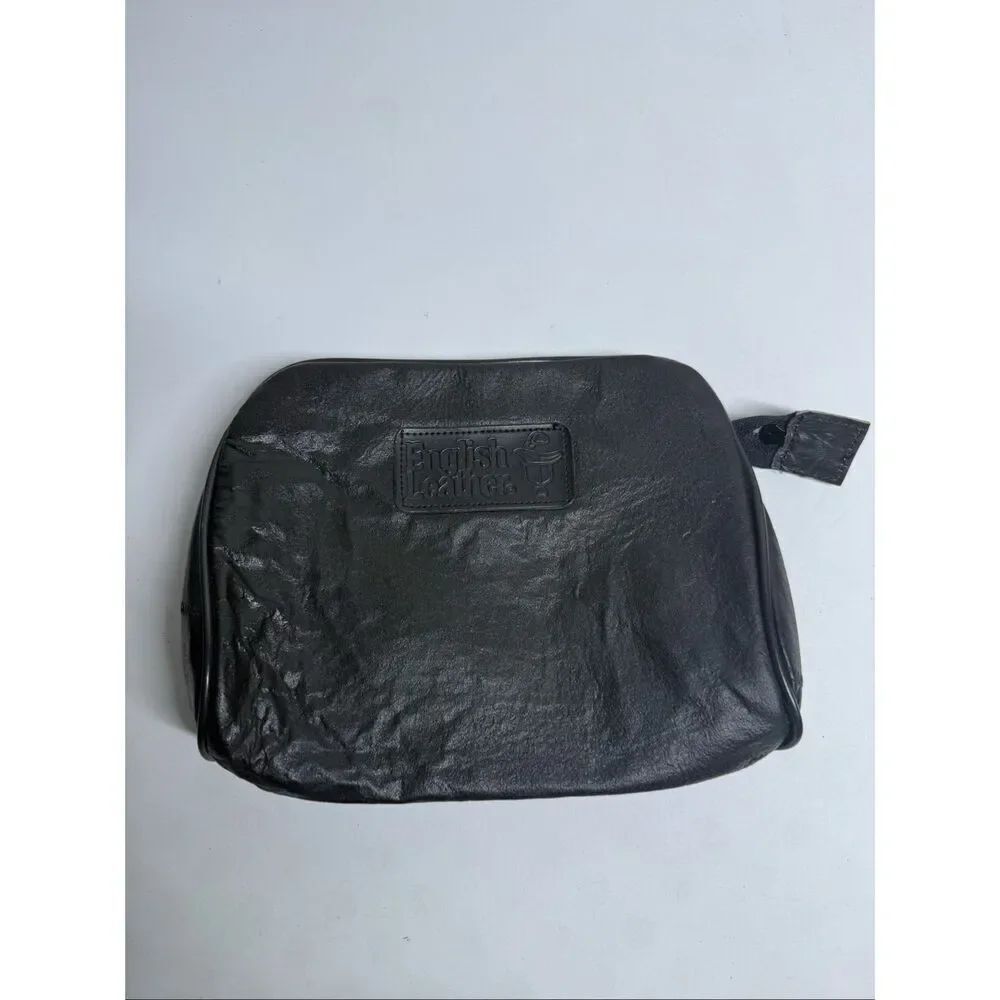 English Leather toiletries bag travel kit black leather.